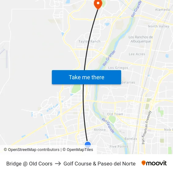 Bridge @ Old Coors to Golf Course & Paseo del Norte map