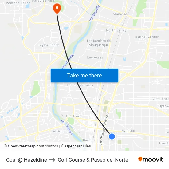 Coal @ Hazeldine to Golf Course & Paseo del Norte map