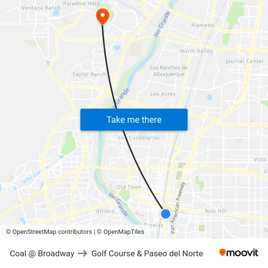 Coal @ Broadway to Golf Course & Paseo del Norte map