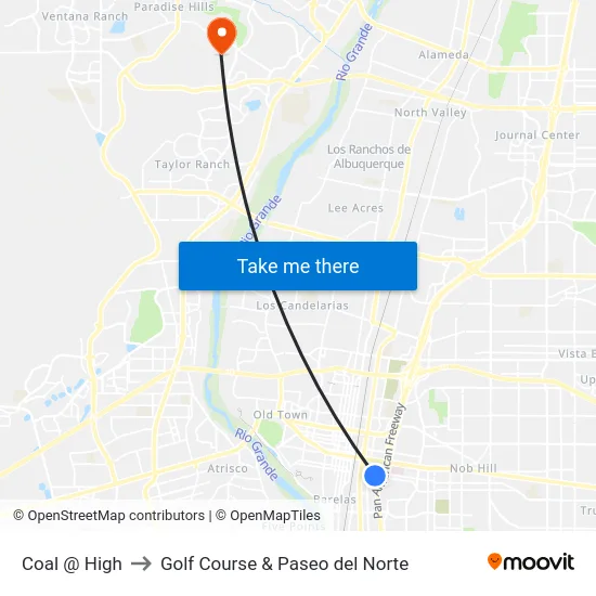 Coal @ High to Golf Course & Paseo del Norte map