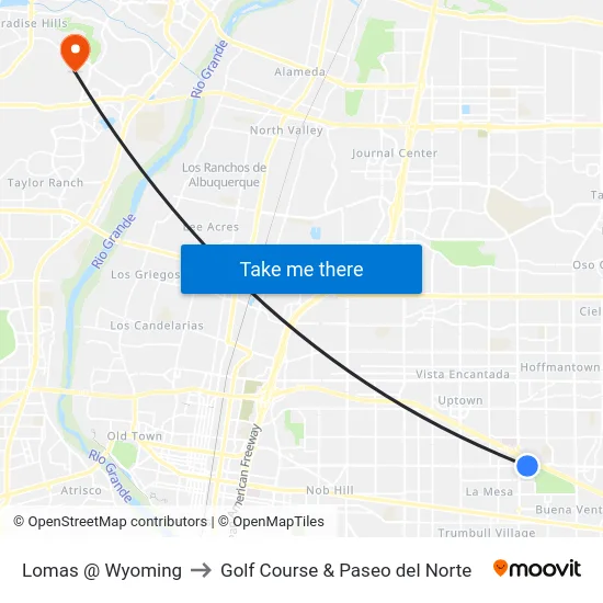 Lomas @ Wyoming to Golf Course & Paseo del Norte map