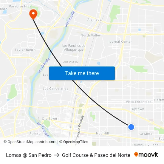 Lomas @ San Pedro to Golf Course & Paseo del Norte map