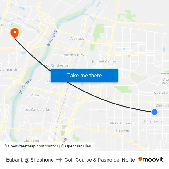 Eubank @ Shoshone to Golf Course & Paseo del Norte map