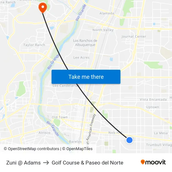 Zuni @ Adams to Golf Course & Paseo del Norte map