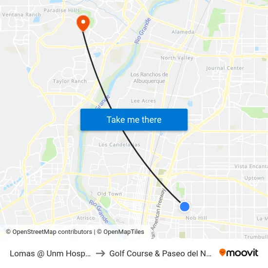 Lomas @ Unm Hospital to Golf Course & Paseo del Norte map