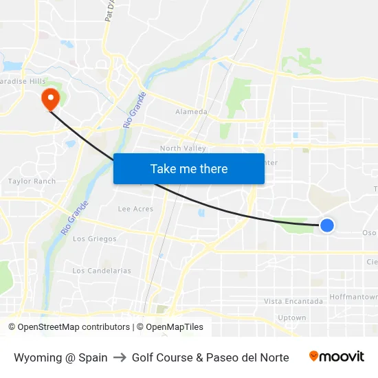 Wyoming @ Spain to Golf Course & Paseo del Norte map