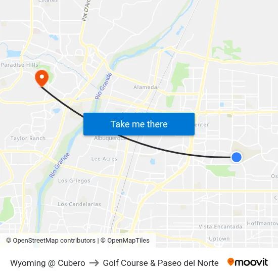 Wyoming @ Cubero to Golf Course & Paseo del Norte map
