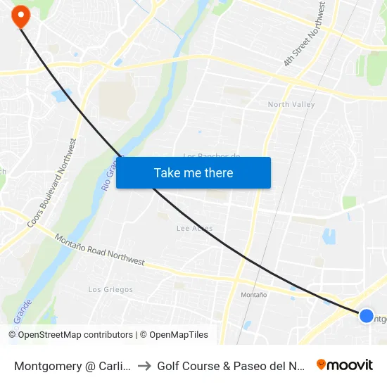 Montgomery @ Carlisle to Golf Course & Paseo del Norte map