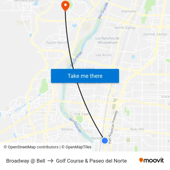 Broadway @ Bell to Golf Course & Paseo del Norte map