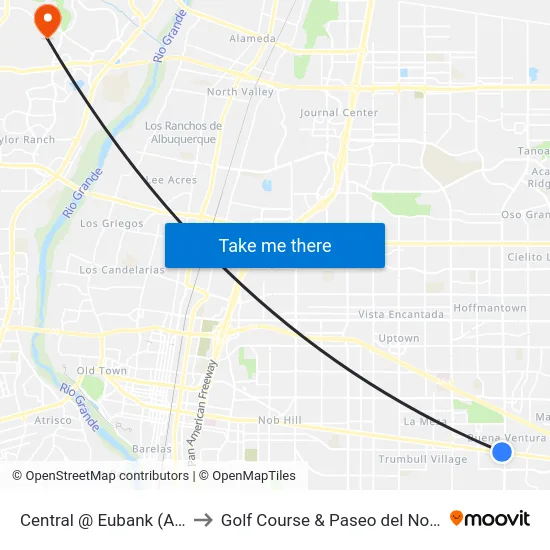 Central @ Eubank  (Art) to Golf Course & Paseo del Norte map