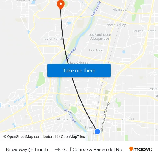 Broadway @ Trumbull to Golf Course & Paseo del Norte map