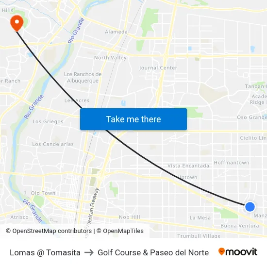 Lomas @ Tomasita to Golf Course & Paseo del Norte map