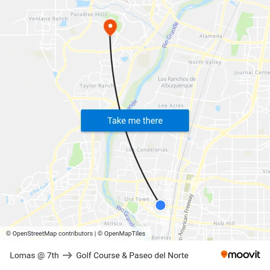 Lomas @ 7th to Golf Course & Paseo del Norte map