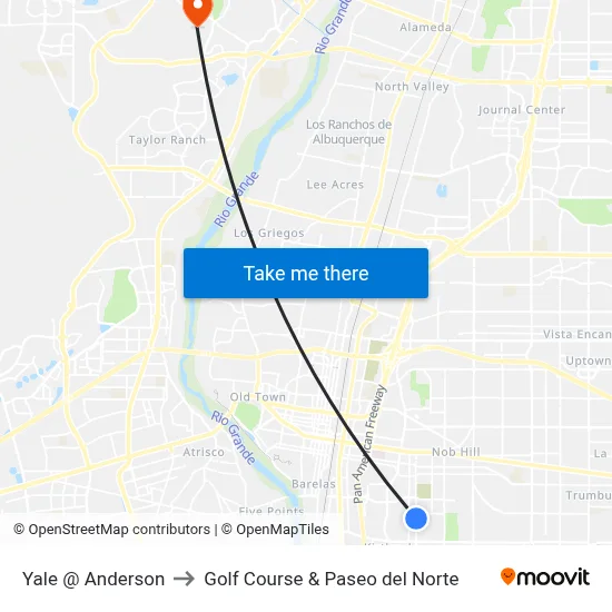 Yale @ Anderson to Golf Course & Paseo del Norte map
