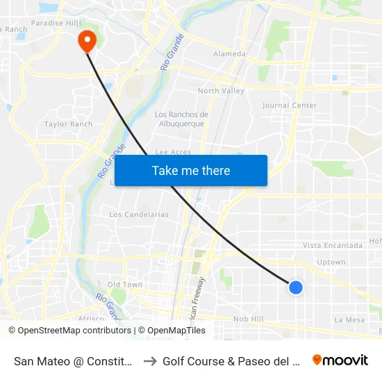 San Mateo @ Constitution to Golf Course & Paseo del Norte map