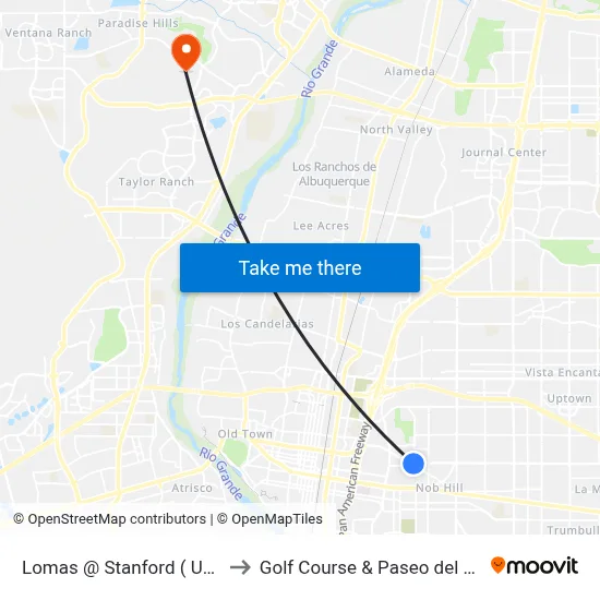 Lomas @ Stanford ( Unmh) to Golf Course & Paseo del Norte map