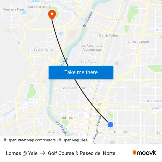 Lomas @ Yale to Golf Course & Paseo del Norte map