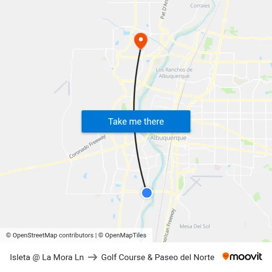 Isleta @ La Mora Ln to Golf Course & Paseo del Norte map
