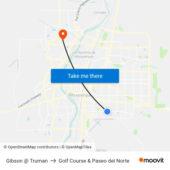 Gibson @ Truman to Golf Course & Paseo del Norte map