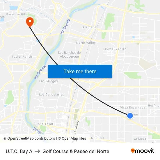 U.T.C. Bay A to Golf Course & Paseo del Norte map