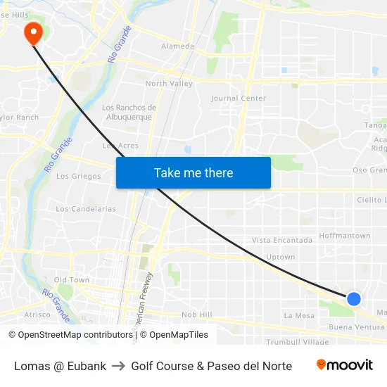 Lomas @ Eubank to Golf Course & Paseo del Norte map