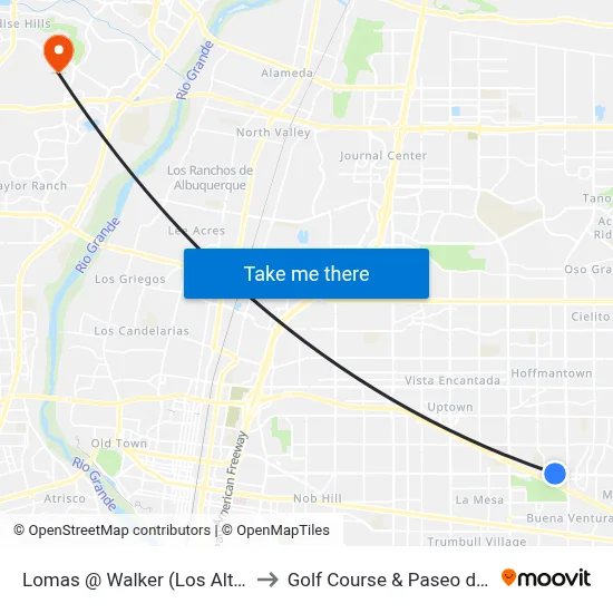 Lomas @ Walker (Los Altos Park) to Golf Course & Paseo del Norte map