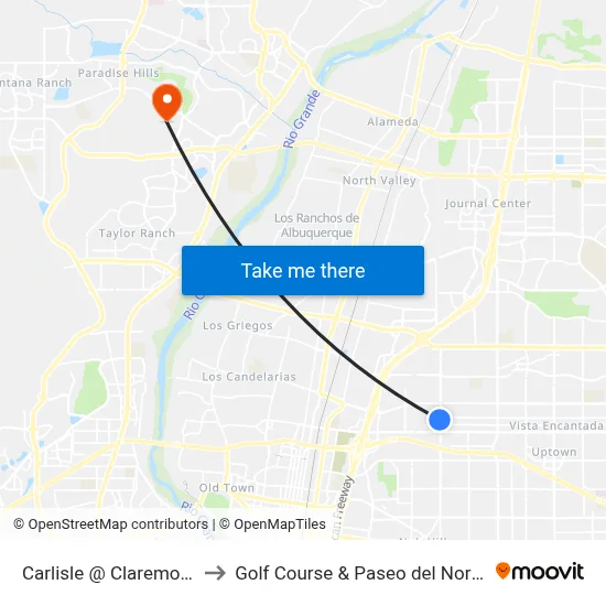 Carlisle @ Claremont to Golf Course & Paseo del Norte map