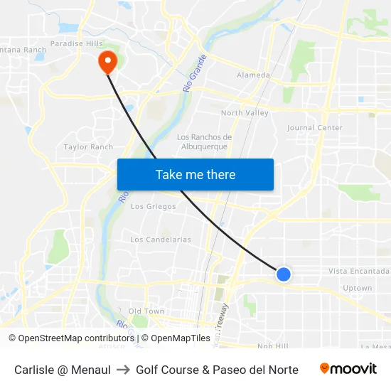 Carlisle @ Menaul to Golf Course & Paseo del Norte map