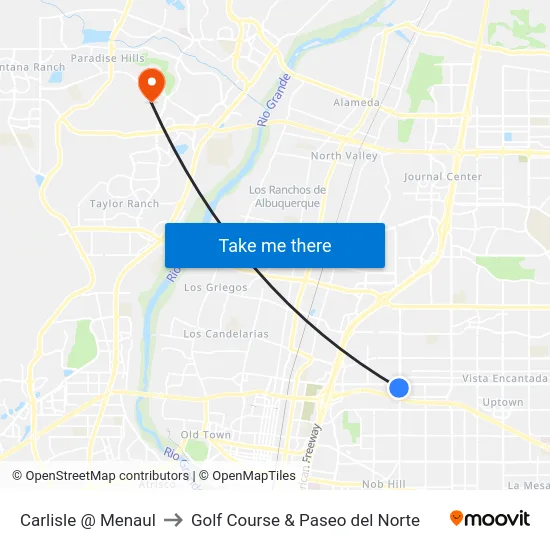 Carlisle @ Menaul to Golf Course & Paseo del Norte map