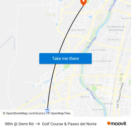98th @ Demi Rd to Golf Course & Paseo del Norte map