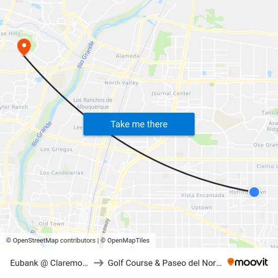 Eubank @ Claremont to Golf Course & Paseo del Norte map