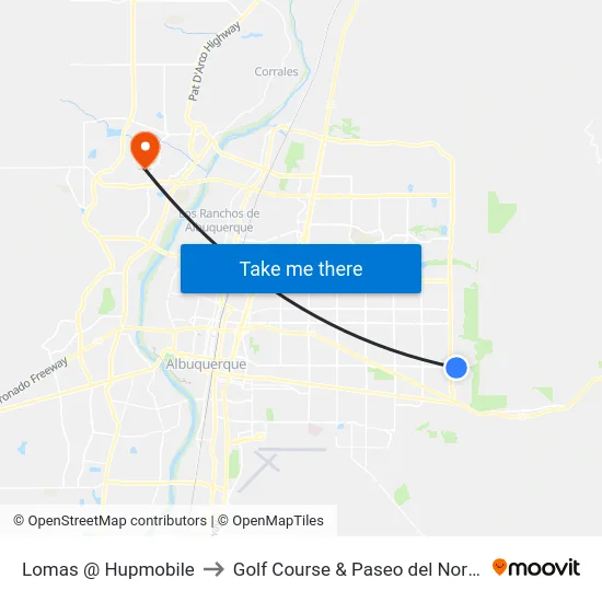 Lomas @ Hupmobile to Golf Course & Paseo del Norte map