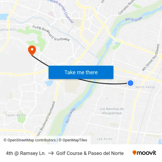 4th @ Ramsey Ln. to Golf Course & Paseo del Norte map