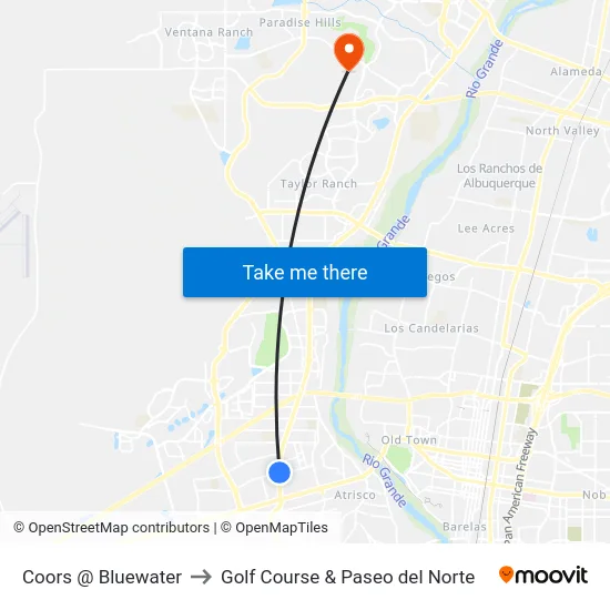 Coors @ Bluewater to Golf Course & Paseo del Norte map