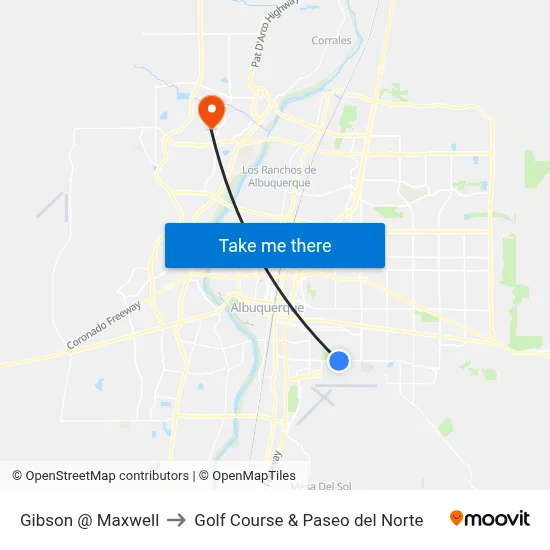 Gibson @ Maxwell to Golf Course & Paseo del Norte map