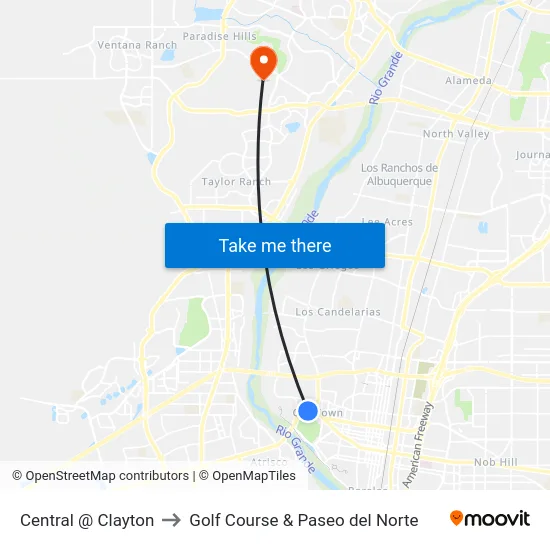 Central @ Clayton to Golf Course & Paseo del Norte map