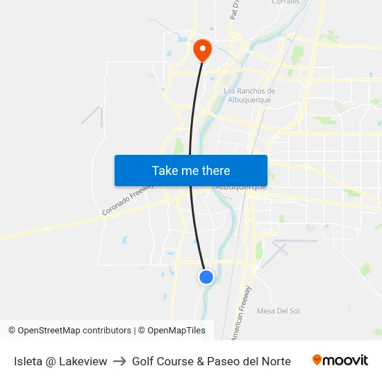 Isleta @ Lakeview to Golf Course & Paseo del Norte map
