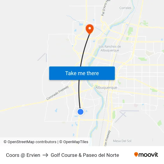 Coors @ Ervien to Golf Course & Paseo del Norte map