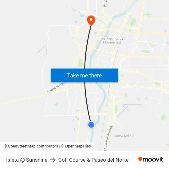 Isleta @ Sunshine to Golf Course & Paseo del Norte map