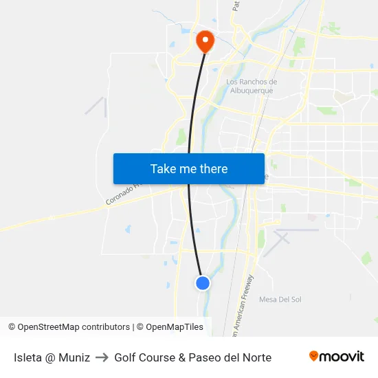 Isleta @ Muniz to Golf Course & Paseo del Norte map