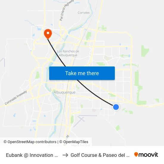Eubank @ Innovation Pkwy to Golf Course & Paseo del Norte map