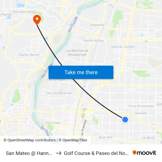 San Mateo @ Hannett to Golf Course & Paseo del Norte map