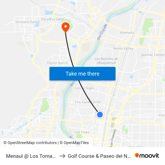 Menaul @ Los Tomases to Golf Course & Paseo del Norte map