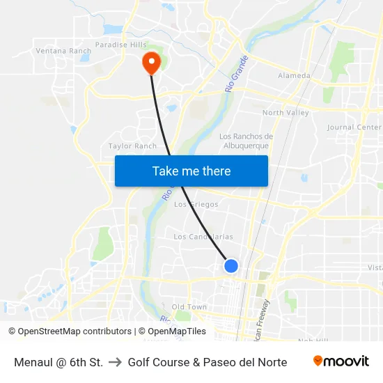Menaul @ 6th St. to Golf Course & Paseo del Norte map