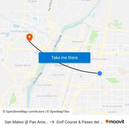 San Mateo @ Pan American to Golf Course & Paseo del Norte map