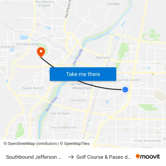 Southbound Jefferson @ Osuna to Golf Course & Paseo del Norte map