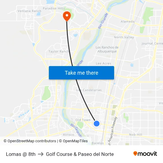 Lomas @ 8th to Golf Course & Paseo del Norte map
