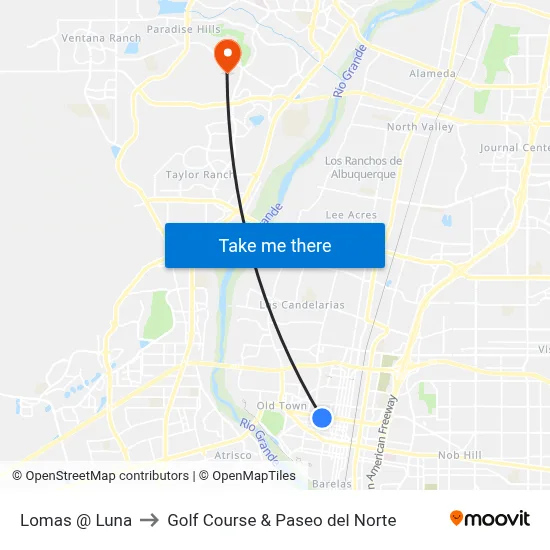 Lomas @ Luna to Golf Course & Paseo del Norte map