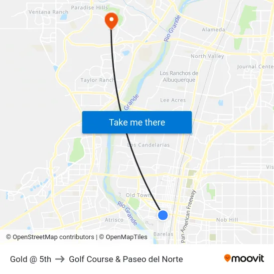 Gold @ 5th to Golf Course & Paseo del Norte map