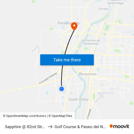 Sapphire @ 82nd Street to Golf Course & Paseo del Norte map
